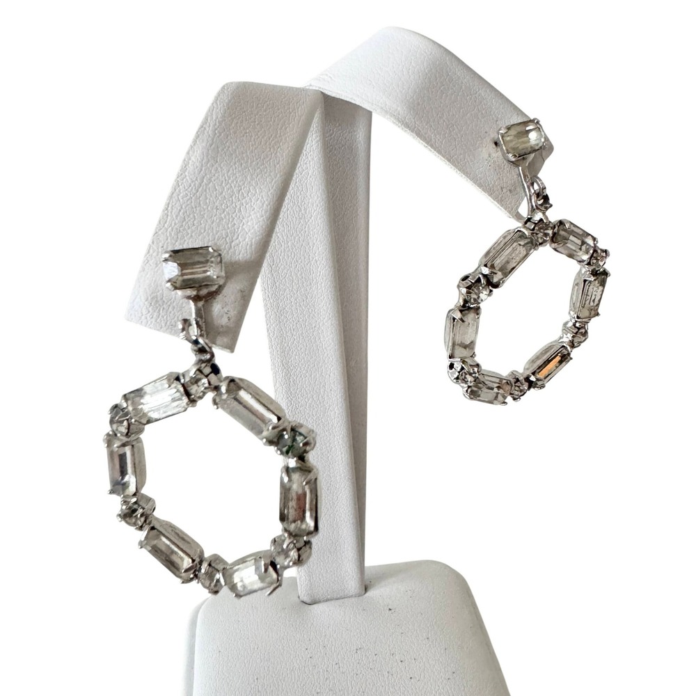 Vintage Doorknocker Rhinestone Statement‎ Earrings Dangling Drop Art Deco Glam - Picture 5 of 11